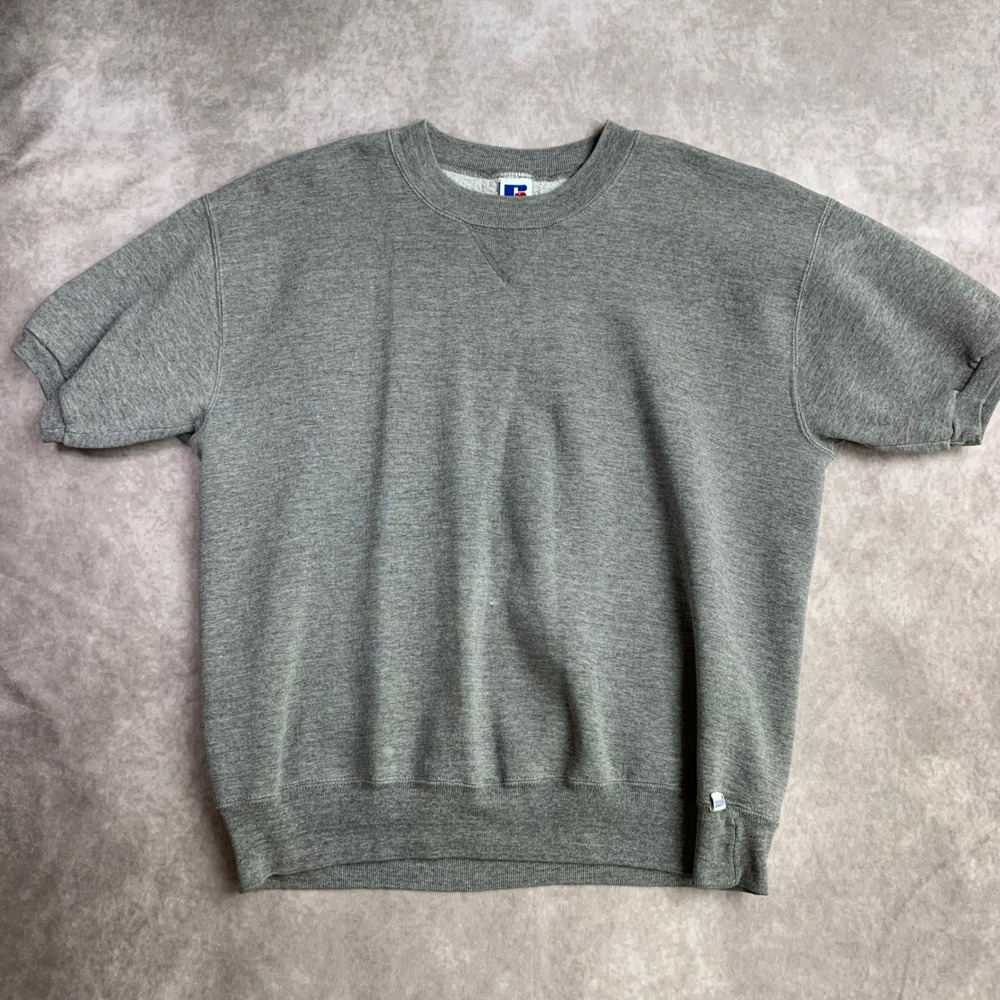 Vintage Russell Athletic Made in USA Heather Gray Short Sleeve Sweatshirt XXL